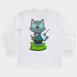 Cat Teacher Pointer Kids Long Sleeve T-Shirt